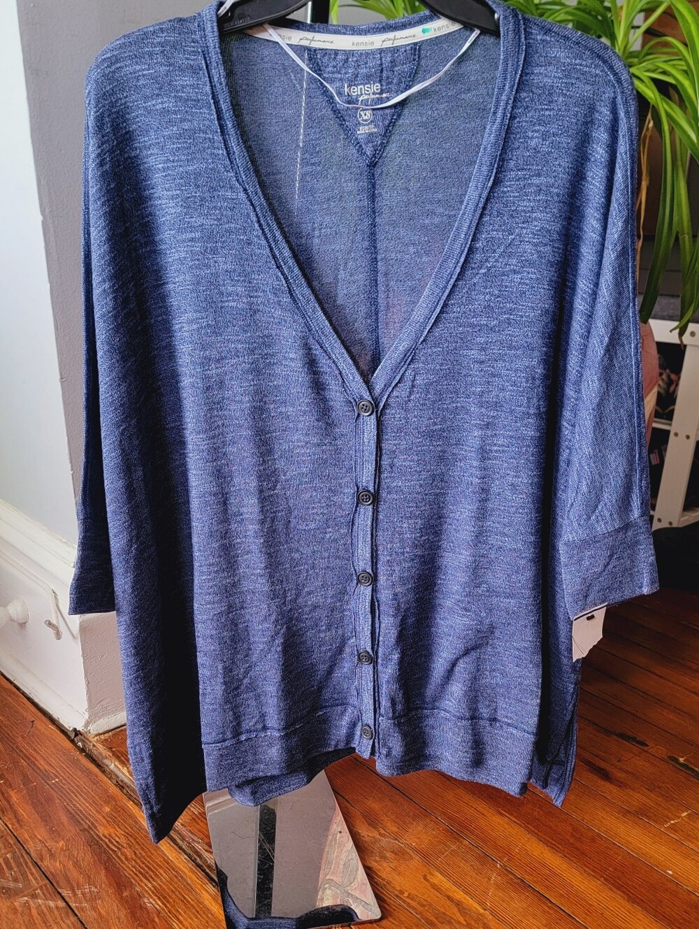 kensie Navy V-Neck Button-Front Women's Sweater
